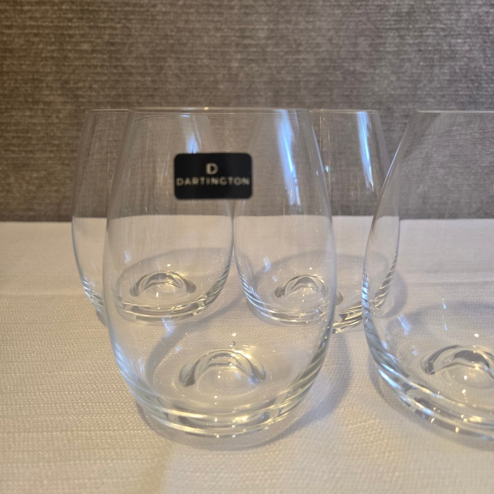 Dartington Crystal Stemless Wine Glasses Set of 4 Clear Dimple Base‎ 4.5 inch